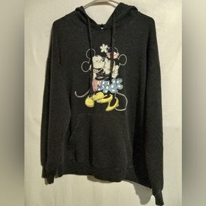 Retro Mickey and Minnie Mouse Black Hoodie Sweatshirt Women's (L) NWTS